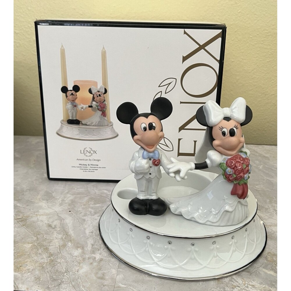 Lenox Disney Mickey & Minnie Wedding Unity Candle Holder Bride Groom Figures